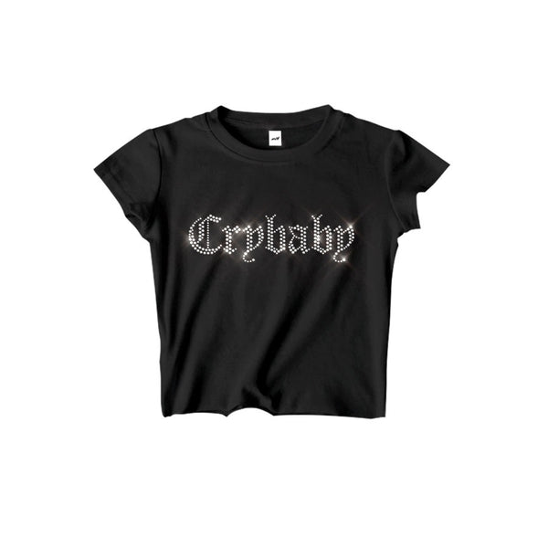 CRYBABY RHINESTONE CROPPED TEE - MJN