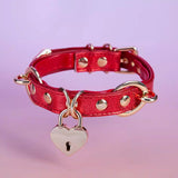 LEATHER LOVE HEART PADLOCK CHOKER (6 COLORS)