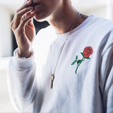 THE ROSE EMBROIDERED SWEATSHIRT WHITE - MJN ORIGINALS